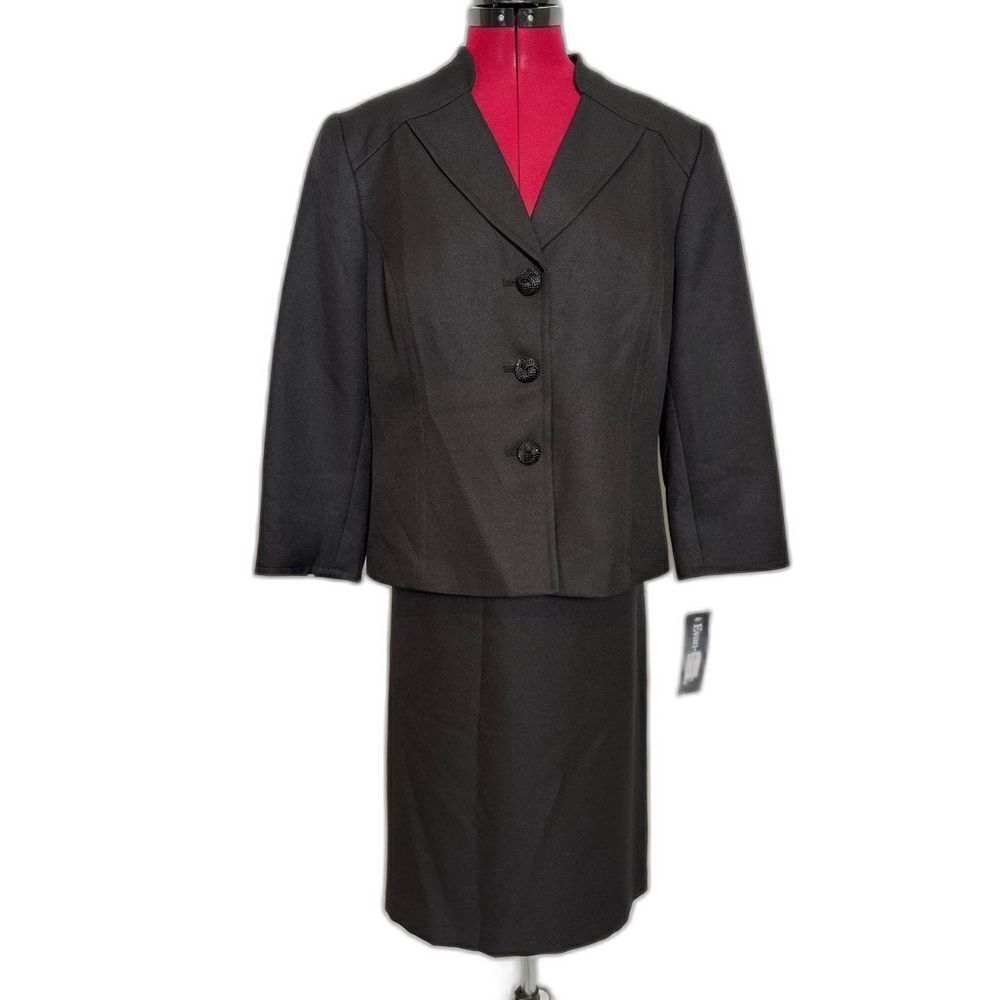 NWT Evan Picone Skirt Suit Women's Size 14 Black 2-Piece Set Blazer & Skirt